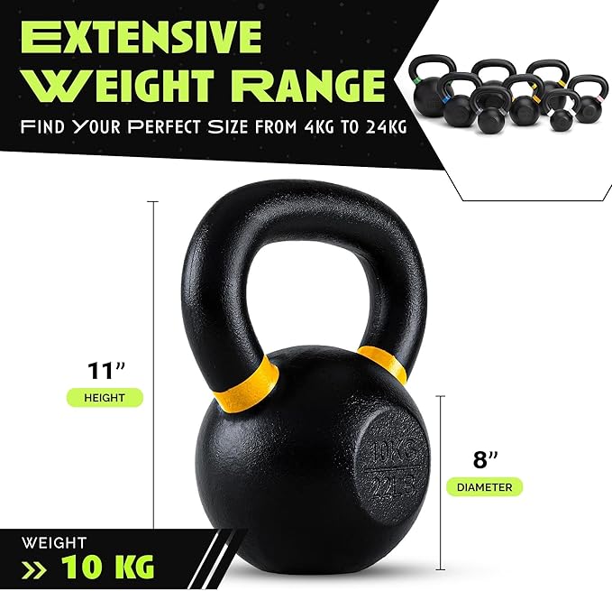 Single Cast Iron Kettlebell | Powder Coated - Wide Handle Weights for Core & Glute Workouts; Swings, Squats, Deadlifts; Strength, Endurance & Flexibility for Men & Women