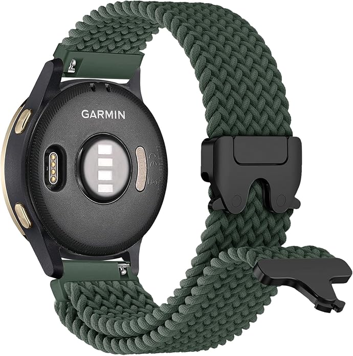 Braided Bands Compatible with Garmin Vivoactive 6/5/3/Venu 2 Plus/Forerunner 165/55/645/245 Music, 20mm Parachute Buckle Soft Stretchy Nylon Band for Garmin Venu/Sq/Sq 2/Vivomove HR Men Women