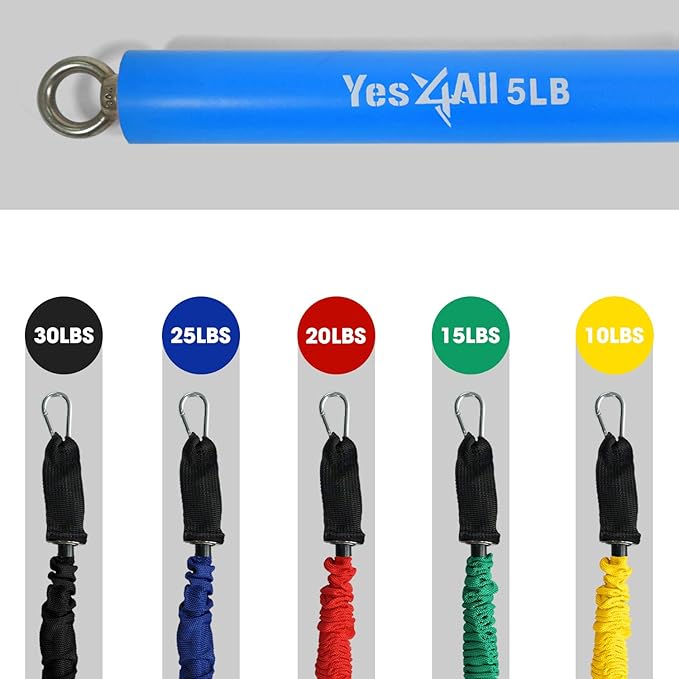 Yes4All Total Body Workout Weighted Bar, Resistance Band Bar, Racks for Strength Training, Exercise Bar for Yoga in Home and Gym - Single/Combo