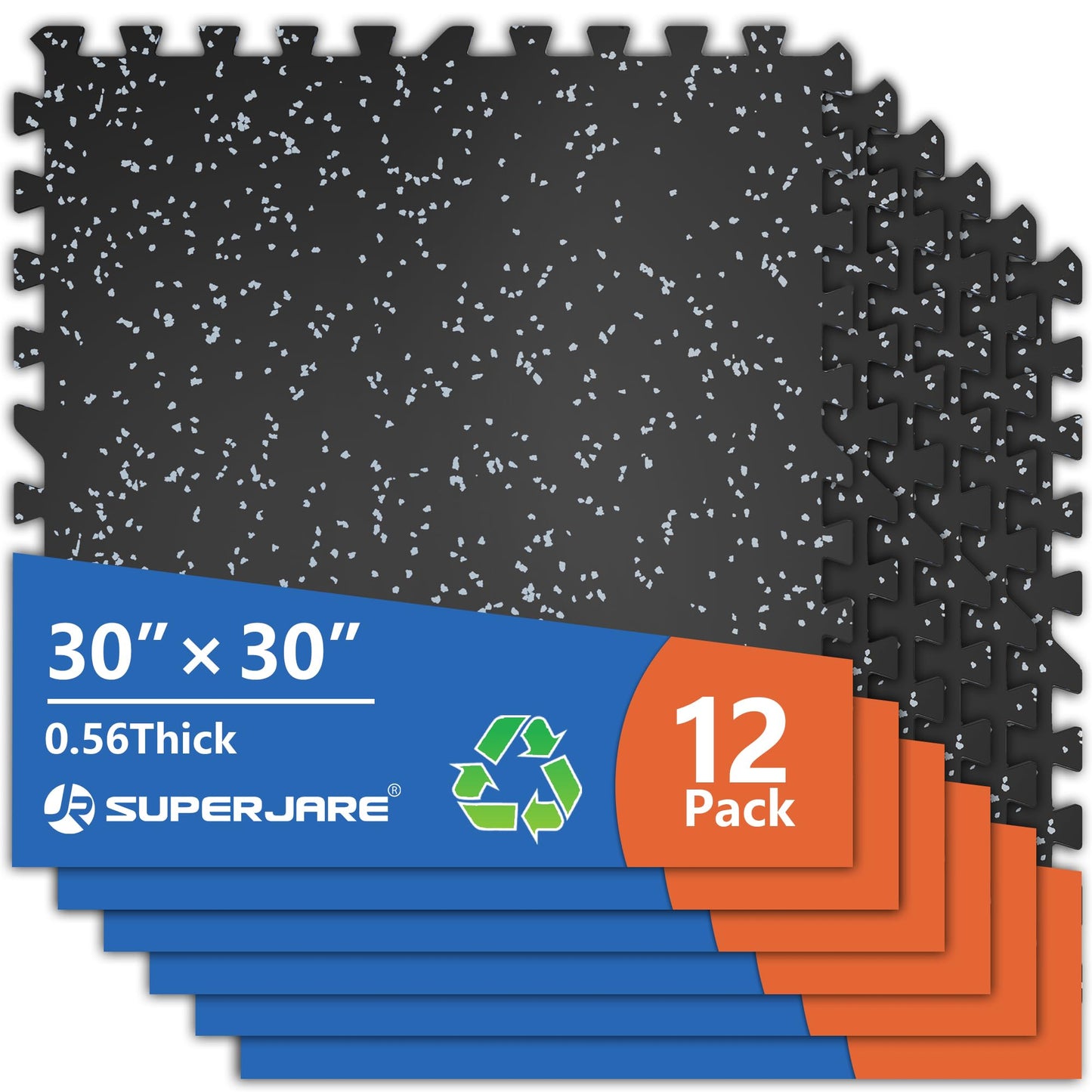 SUPERJARE 30" x 30" Larger Rubber Top Exercise Equipment Mats, 0.56" Thick 12PCS 75 Sq Ft