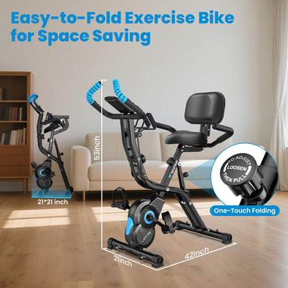 Foldable Exercise Bike, 8-Level Magnetic Stationary Bike for Home Gym