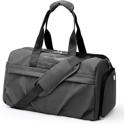 Gym Bag for Women Men with Shoe Compartment, Sport Duffel Bag, Waterproof Travel Weekender Overnight Carry on Bag for Yoga with Trolley Sleeve, Grey