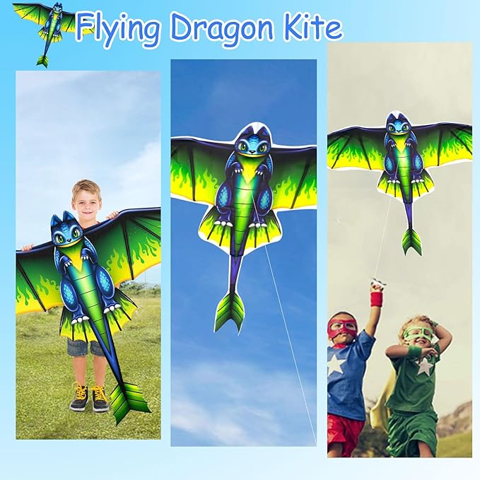 2 Pack Patriotic Eagle & Dragon Kite for Kids and Adults, Easy to Fly Huge Kites for Kids Ages 4-8 8-12 with 328FT String for Beach Trip Park Birthday Gift Family Outdoor Games and Activities