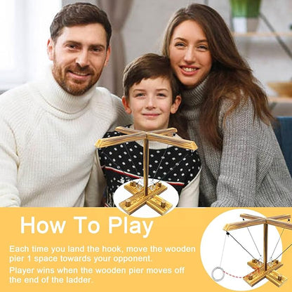 Hook Toss Game, Ring Toss Game, Handmade Wooden Ladder, Throwing Hook and Ring Battle Game for Family