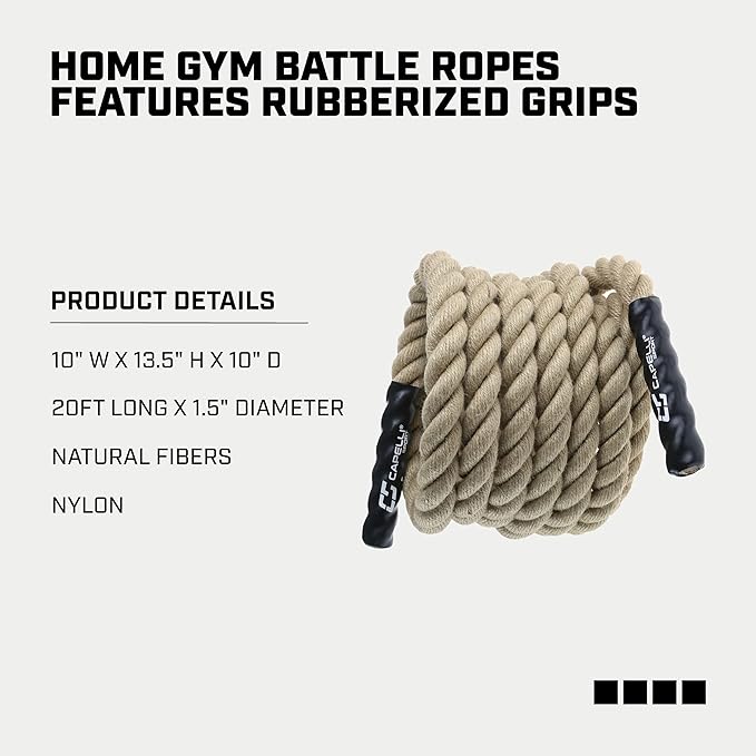 Capelli Sport Battling Ropes, Workout Battle Ropes for Strength Training and Cardio, Brown, 20 ft Length