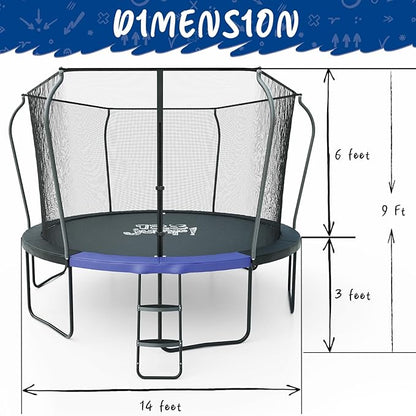 123JUMP by Skywalker Trampolines 10FT 12FT 14FT Outdoor Trampoline with Enclosure and Ladder, Round Recreational Trampoline for Kids with ASTM Approval, Spring Pad Cover, Heavy Duty Jump Mat