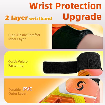 Sportout Kids Goalkeeper Gloves, Soccer Gloves with Double Wrist Protection and Non-Slip Wear Resistant Latex Material to Give Protection to Prevent Injuries