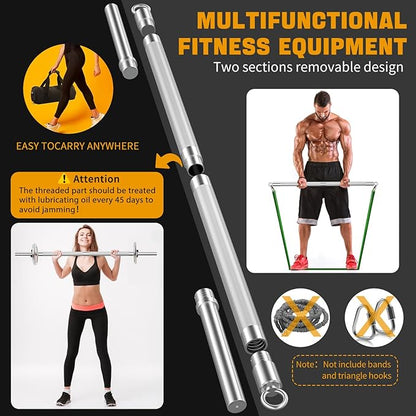 DASKING 4ft/4.9ft Barbell, 1-Inch Standard Detachable Bar, Portable Strength Training Bar for Weightlifting, Squat, Bench Press, Home Gym, 450LBS, Includes Silent Collars