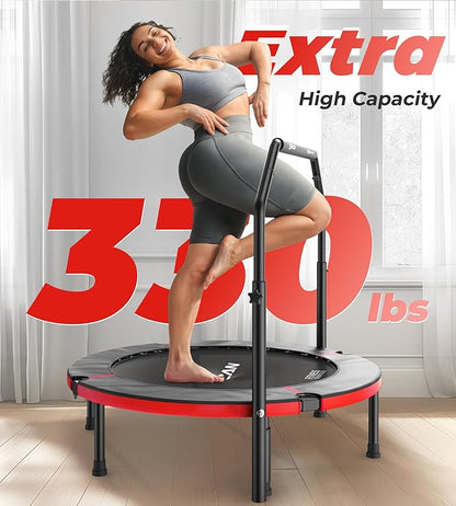 BCAN 40"/48" Foldable Mini Trampoline, Rebounder Trampoline for Adults, U/T Adjustable Foam Handle, Exercise Rebounder for Adults Indoor/Garden Workout, Max Load 330lbs/440lbs