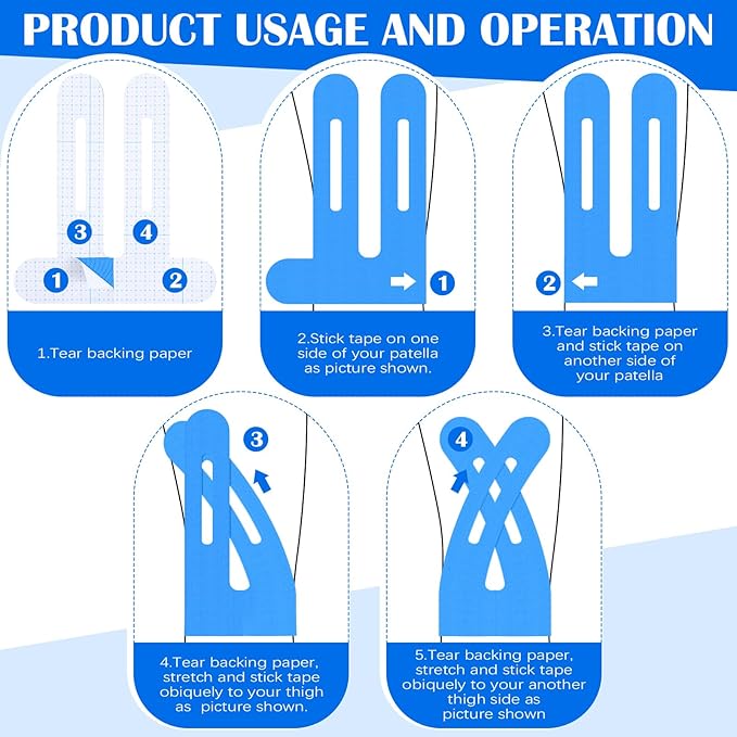 50 Pcs Precut Kinesiology Tape for Knees Pain Relief Elastic Waterproof Athletic Knee Tape for Support Stability Sports(Blue)