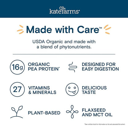 KATE FARMS Organic Nutrition Shake, Coffee, 16g protein, 27 Vitamins and Minerals, Protein Meal Replacement Drink, Protein Shake, 11 oz (12 Pack)