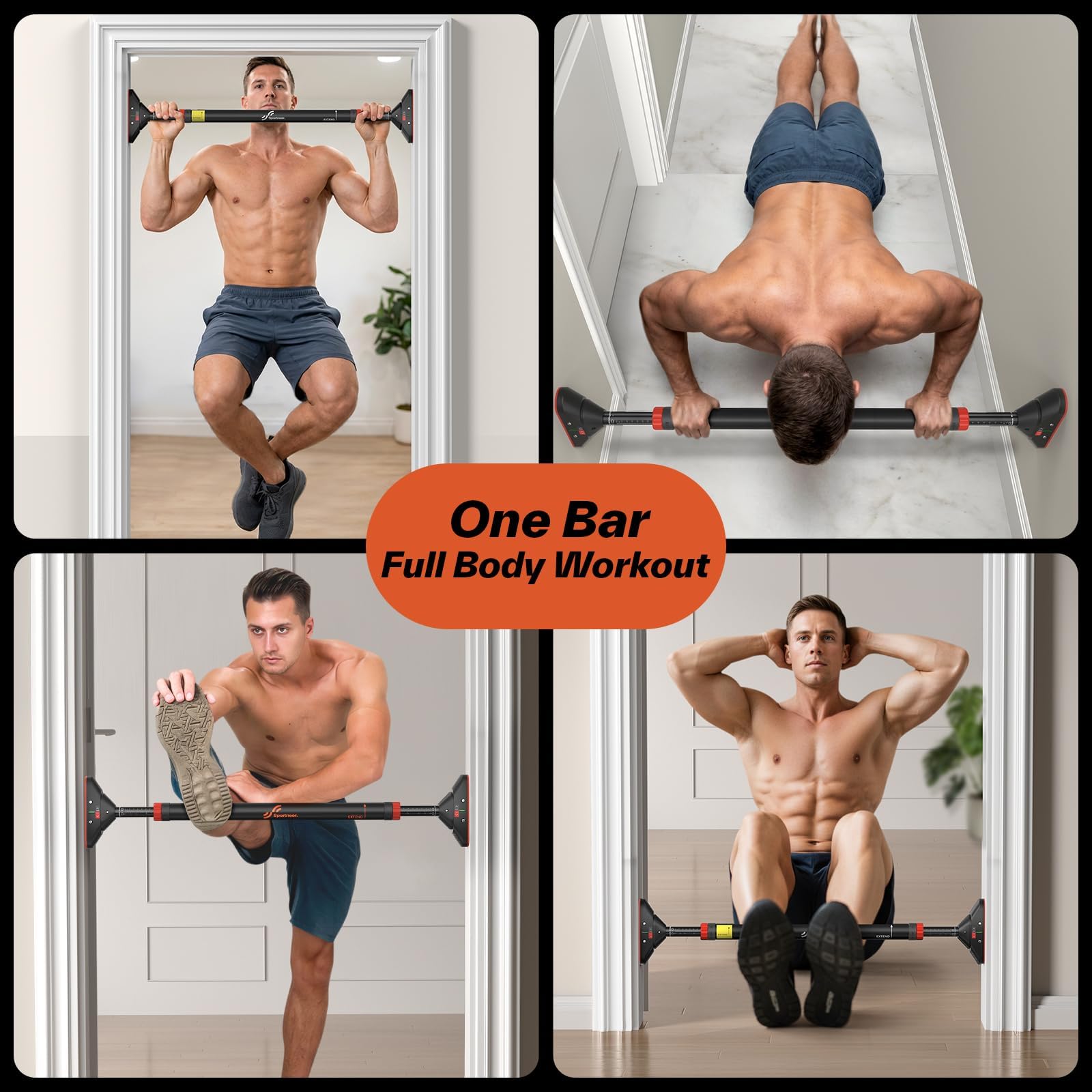 Sportneer Pull Up Bar for Doorway, No-Drill, Adjustable 29.5-37 in, 440 lb