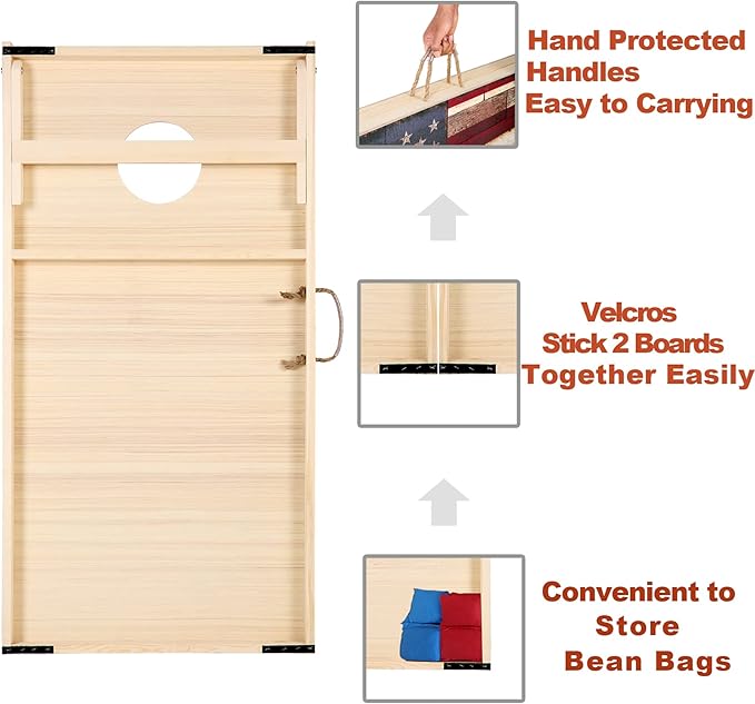 Solid Wood Vintage Cornhole Game Set, Two 4'x2'Cornhole Boards, 8 Cornhole Bags for Indoor and Outdoor Toss Games Competitions, Tournaments