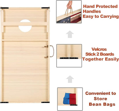 Solid Wood Vintage Cornhole Game Set, Two 4'x2'Cornhole Boards, 8 Cornhole Bags for Indoor and Outdoor Toss Games Competitions, Tournaments