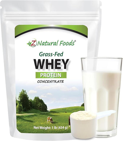 Z Natural Foods Grass-Fed Whey Protein Concentrate - Clean Whey Protein Powder from New Zealand - Cold Processed Pure Whey Protein with Essential Amino Acids for Nutrition & Fitness, Unflavored, 1 lb
