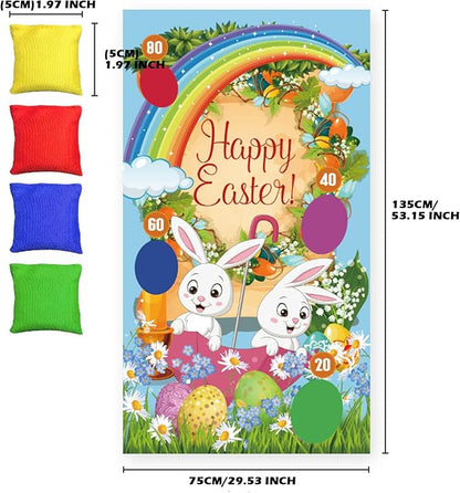 Easter Toss Game with 4 Bean Bags and 2 Pack Easter Inflatable Bunny Rabbit Ears Ring Toss Party Games Indoor Outdoor Family Party Supplies Carnival Game