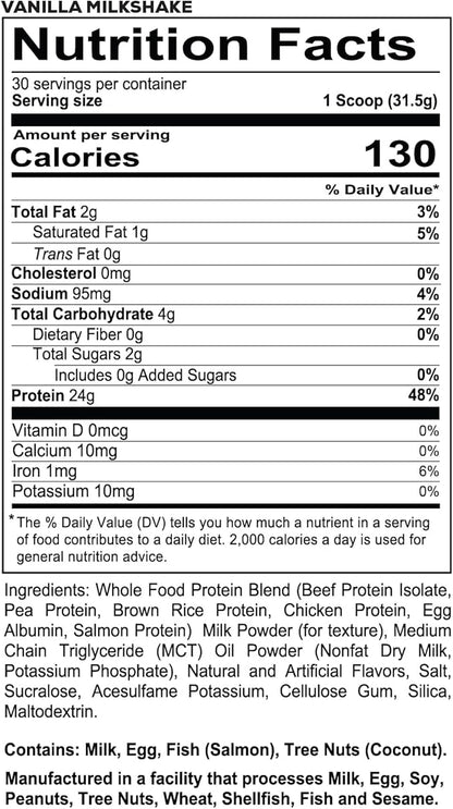 REDCON1 MRE Lite Whole Food Protein Powder, Vanilla Milkshake - Low Carb & Whey Free Meal Replacement with Animal Protein Blends - Easy to Digest Supplement Made with MCT Oils (30 Servings)