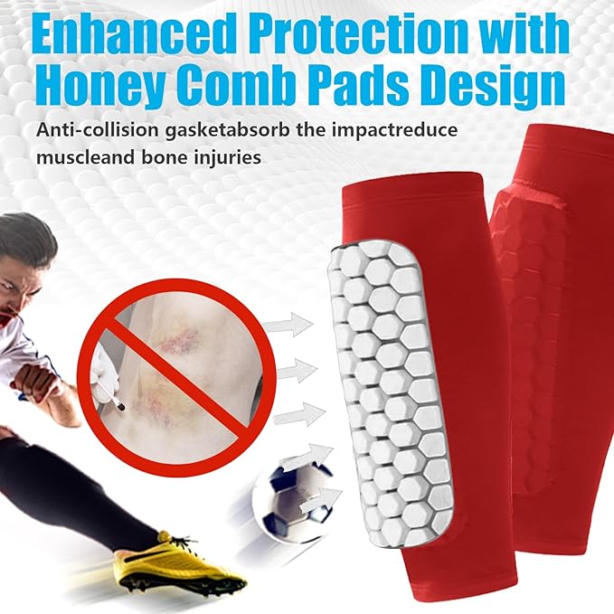 Soccer Shin Guards Shin Pads for Kids Youth Adult, Calf Compression Sleeve with Honeycomb Pads, Support for Shin Splint Baseball Boxing Kickboxing MTB