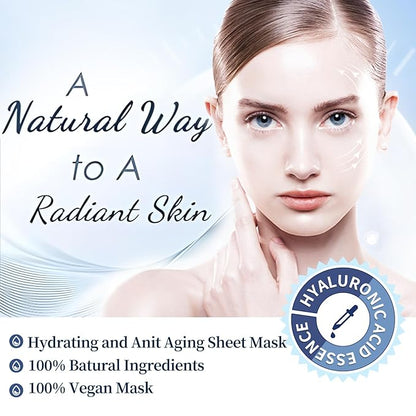 Moisturizing Face Mask Hydrating Face Mask Skin Care Facial Masks Sheets Hyaluronic Acid Sheet Pack With Vitamin B5 Sheet Masks for Women Face Masks Beauty Sheet Masks Hydration 10 Packs