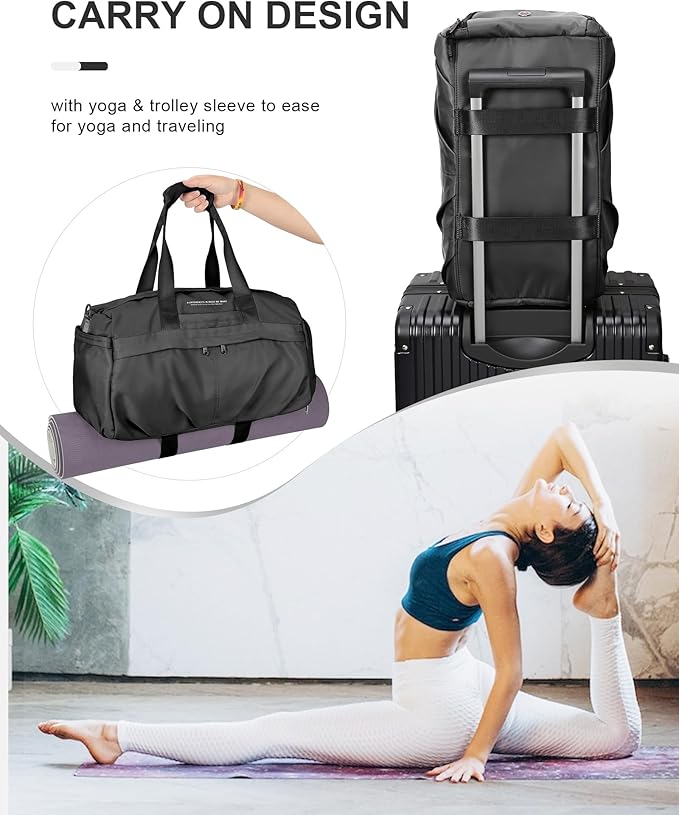 Gym Bag for Women Men with Shoe Compartment, Sport Duffel Bag, Waterproof Travel Weekender Overnight Carry on Bag for Yoga with Trolley Sleeve, Grey