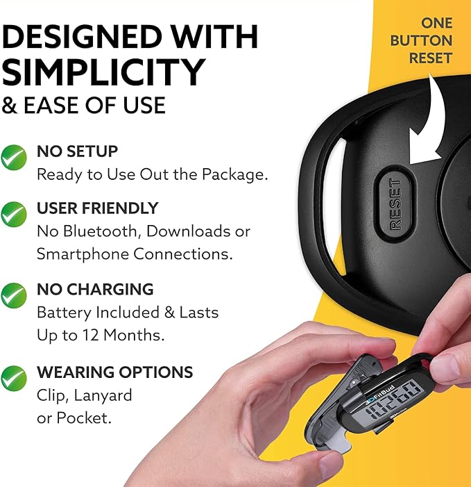 3DFitBud Simple Step Counter Walking 3D Pedometer from 3DActive with Clip & Lanyard - A420S