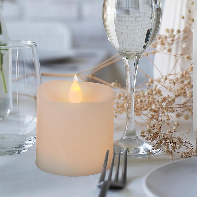3x3 Flickering Flameless Candles Set of 1,3 inch Real Wax LED 600 Hours Battery Candles with Timer Remote,Control for Wedding Party Indoor,Ivory