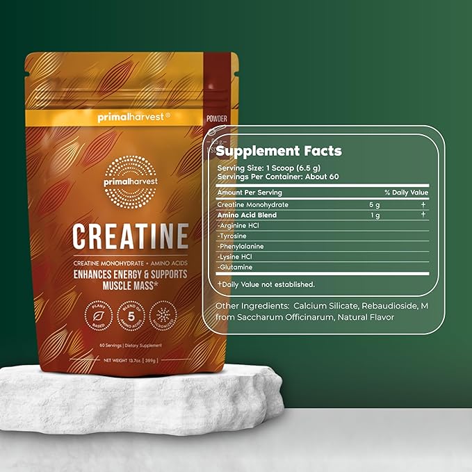 Primal Harvest Creatine Powder Supplement for Men and Women's Fitness, Workouts, and Muscle Growth, to Help Promote Recovery, Strength, Energy, and Endurance (1)
