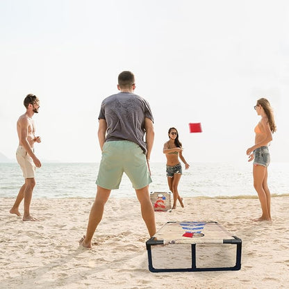 Portable PVC Framed Cornhole Game Set with 2 Collapsible Cornhole Boards, 8 Bean Bags and Carrying Case, Waterproof Mini Cornhole Set, Outdoor Indoor Yard Toss Games Rainbow Design (3 x 2-feet)