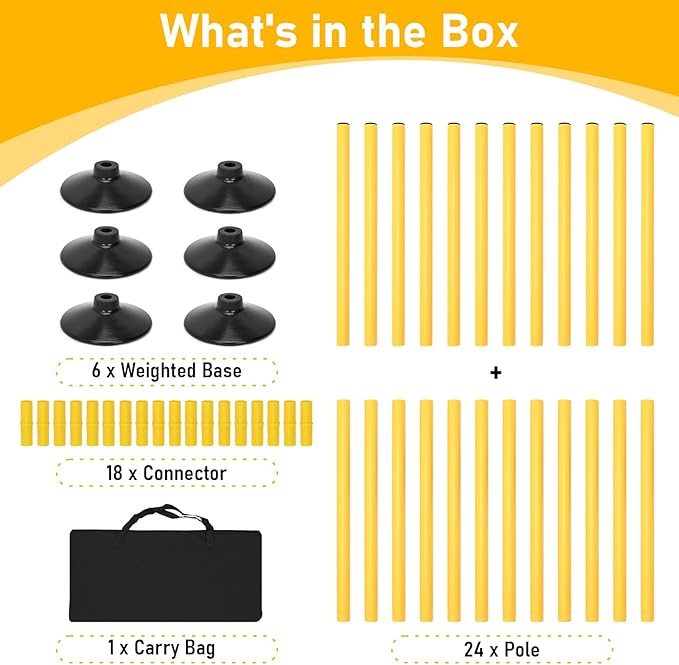 tonchean 6PCS Soccer Agility Poles 5.57FT Adjustable Football Basketball Speed and Agility Training Equipment Detachable Sports Training Speed Slalom Poles for Football, Rugby, Basketbal