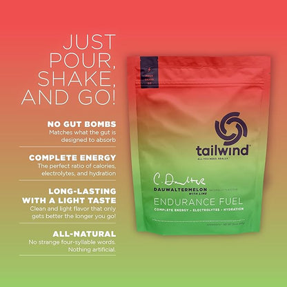 Tailwind Nutrition Endurance Fuel, Carbohydrate & Electrolyte Sports Drink Mix Powder, Gluten-Free, Vegan, Dauwaltermelon, 30 Servings