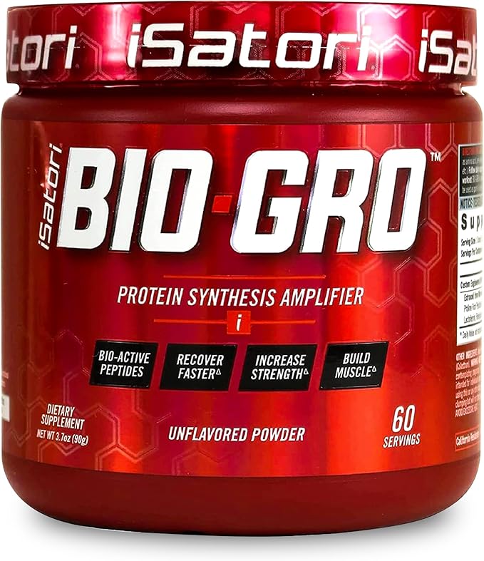 iSatori BIO-GRO Protein Synthesis Amplifier, for Muscle Recovery & Growth, Enhanced Stimulant Free Pre Workout & Colostrum Supplement with Bio-Active Peptides- Unflavored (60 Servings)