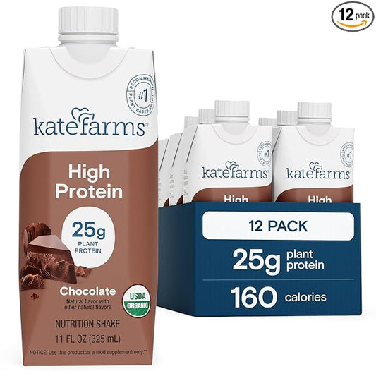 KATE FARMS Organic High Protein Chocolate Nutrition Shake, 25g Protein, 6g Fiber, 27 Vitamins and