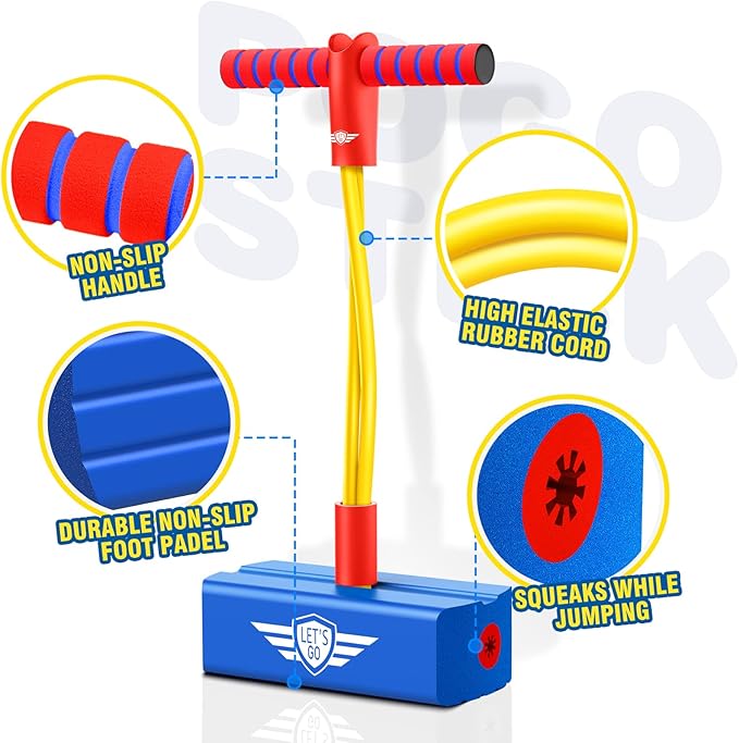 CUUGO LET'S GO! CG Jumping Promotes Growing Taller- Pogo Stick Foam Pogo Jumper for Kids, Toys for 3-12 Year Old Boys Girls Outdoor Toys Indoor Toys Fun Gifts Christmas Stocking Stuffers Gifts