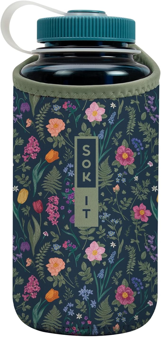 Sok It BotlSok Water Bottle Sleeve Insulated Neoprene Cover (Spring Noir, Fits 32oz Nalgene)