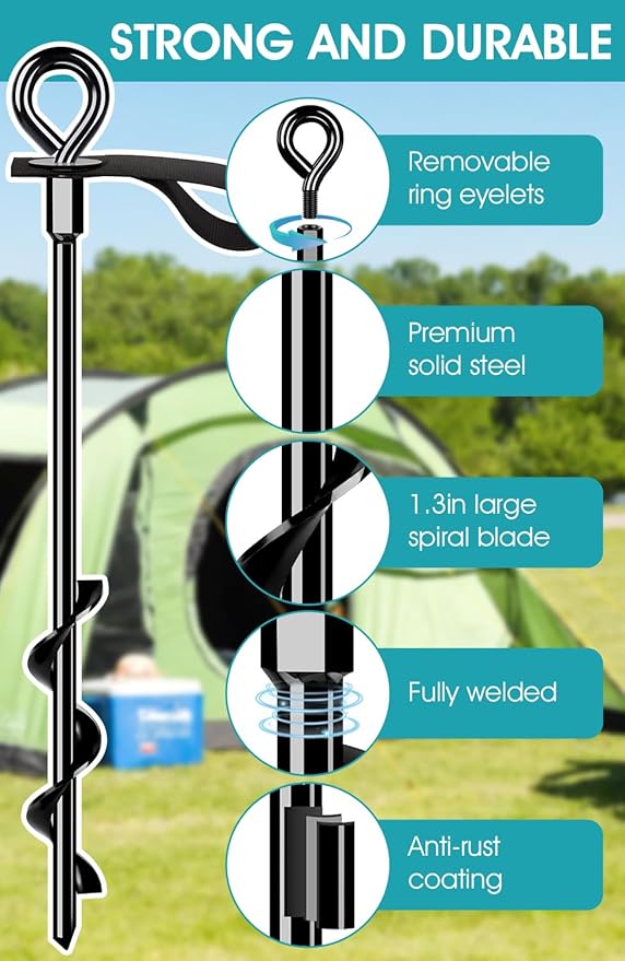 Trampoline Anchors Set of 4 - Heavy Duty Trampoline Stakes - Ground Anchors Resistant High Wind - Ground Stakes Heavy Duty with Straps