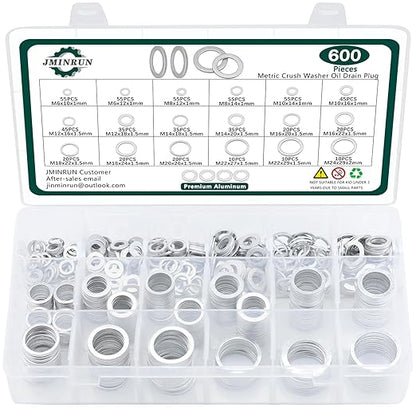 600PCS Oil Drain Plug Gasket Kit,18 Sizes Aluminum Crush Washers Assortment Kit,Automotive, Crush Washer Oil Drain Plug M6 M8 M10 M12 M14 M16 M18 M20 M22 M24