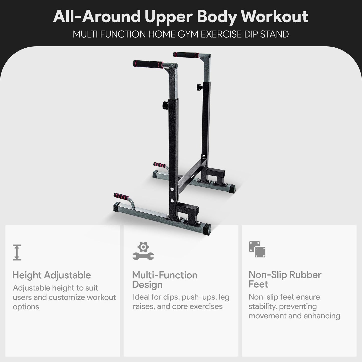 BalanceFrom Steel Frame Dip Station with Adjustable Height, 500 lb Capacity