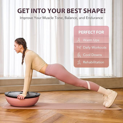 ZELUS Balance Ball Trainer with Resistance Bands and Foot Pump, Inflatable Yoga Ball for Home Gym Workouts, 23 Inch Exercise Half Ball for Balance Training Core Strength Fitness More, 330lb Cap