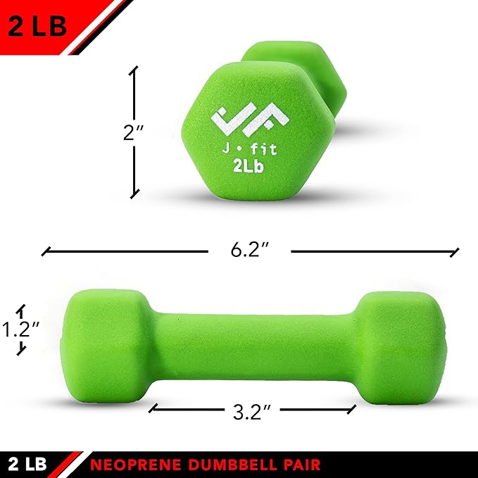 JFIT Dumbbell Pairs or Sets – Neoprene & Vinyl Coated Hand Weights for Home Gym, Strength Training, Aerobics, Cardio Exercise and Fitness