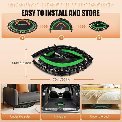 ANCHEER 40" Foldable Mini Trampoline,Max Load 450lbs/550lbs Indoor Trampoline,with 4 Level Adjustable Foam Handle and Resistance Bands,Adult Exercise Trampoline for Home, Garden, and Gym