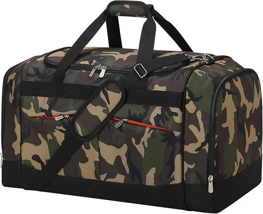 24 inch Large Gym Bag for Men - 65L Hard Bottom Duffle Bag with Shoes Compartment for Sport/Travel - Camo