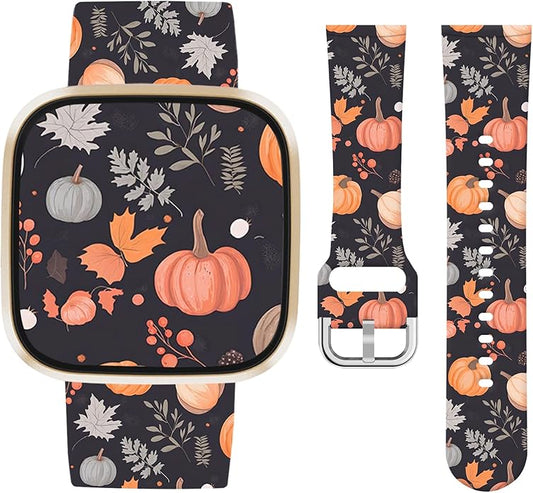 Watbro Halloween Holiday Band Compatible with Fitbit Versa 3 / Sense/Fitbit Versa 4 / Sense 2 Bands for Women Men,Soft Silicone Cute Sport Pumpkin Strap