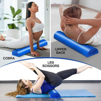 Yes4All Medium Firm Half Foam Rollers for Post-Workout Relaxation, 12/18/24/36 inch PE Foam Roll for Back Massage & Yoga Exercise