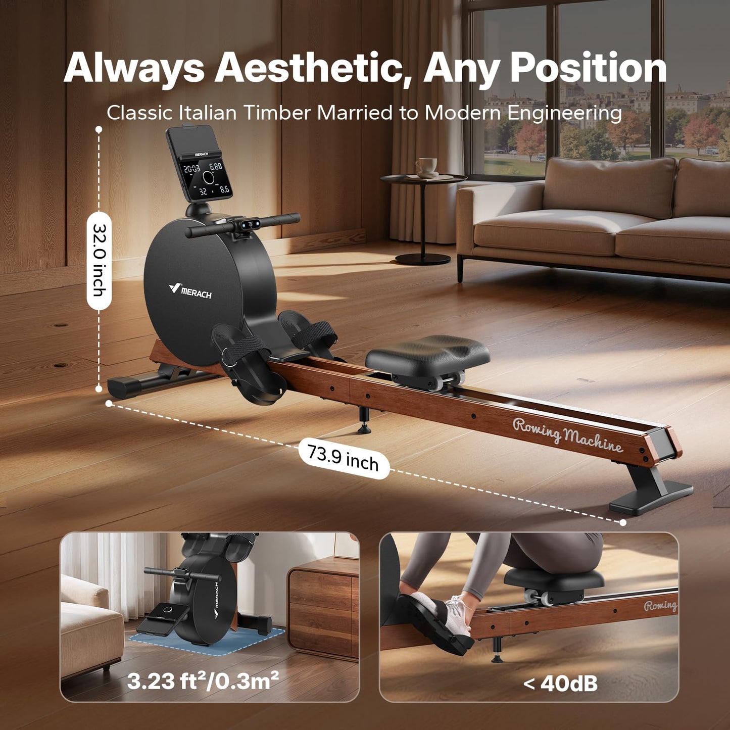 Merach R7 N Self-Powered Rowing Machine with Powerful Magnetic Resistance