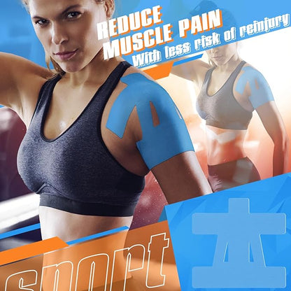 20 Count Kinesiology Tape for Shoulder Pain Relief Pre Cut Sports Waterproof Breathable Enhance Elastic Kinesiology Athletic Tape for Shoulder Support and Muscle Baseball Sports(Blue)