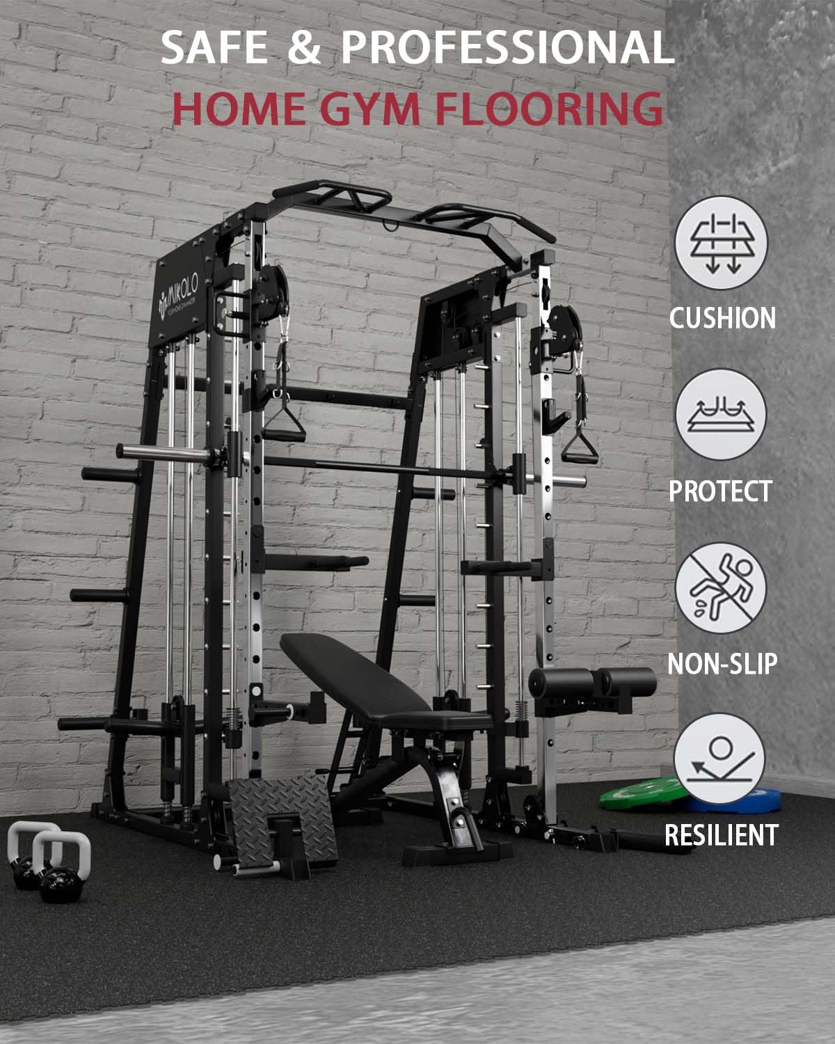 Mikolo 0.56 Inch Thick Gym Flooring for Home Gym, 12 Tiles Exercise Equipment Mats with EVA Foam