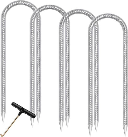 Trampolines Wind Stakes Heavy Duty U Type Sharp Ends 12inch Safety Ground Anchor Galvanized Steel for Soccer Goals, Camping Tents and Huge Garden Decoration (Trampoline Stakes 4pcs)