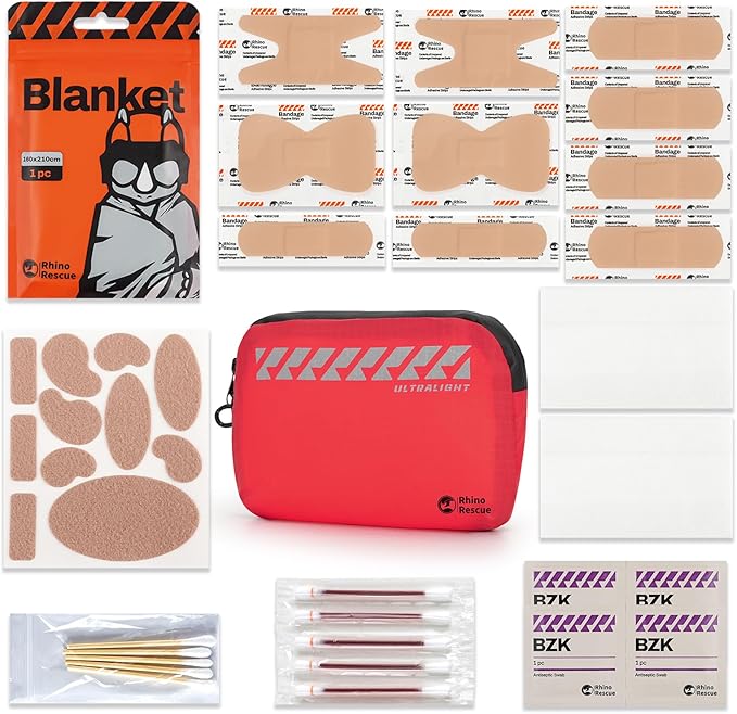 RHINO RESCUE EDC First Aid Kit for Travel, Mini Water-Resistant & Ultralight Portable Quick Search Emergency Med Kit for Car, Camping, Hiking,Cycling, Backpacking