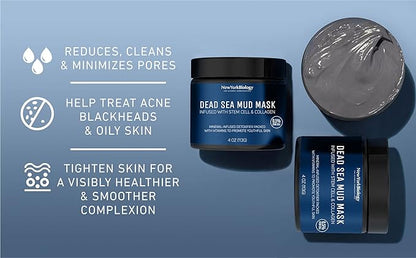 New York Biology Dead Sea Mud Mask for Face, Body | with Stem Cell and Collagen | Spa Quality Pore Refiner for Oily Skin | Natural Skincare for Women, Men | Tighten Skin | 4 oz