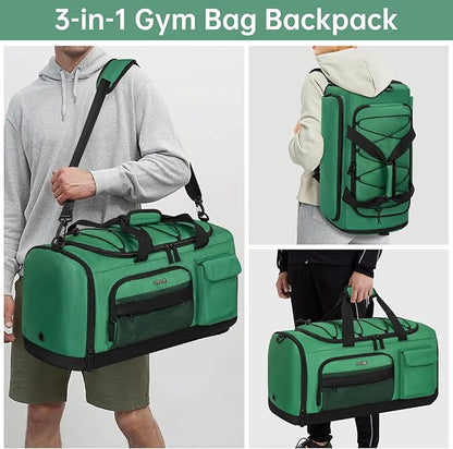 Gym Bag for Women & Men, Sports Travel Duffle Bag with Shoe Compartment, Anti-Theft Carry On Weekender Bag, Water Resistant Overnight Backpack for Airplane, Gym, Travel (Green)